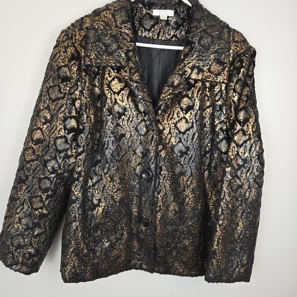 NEW Erin London Womens Jacket 2X Animal Print Metallic Copper Black Moto MOBWIFE - Picture 2 of 10
